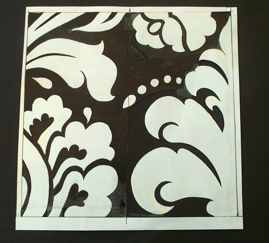 Heals furnishing fabric design - black and white drawing