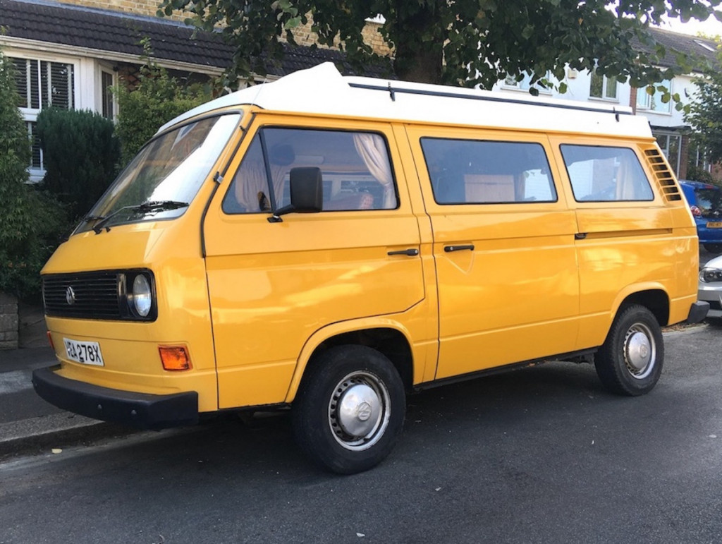 VW campervan unpainted original yellow colour before commission