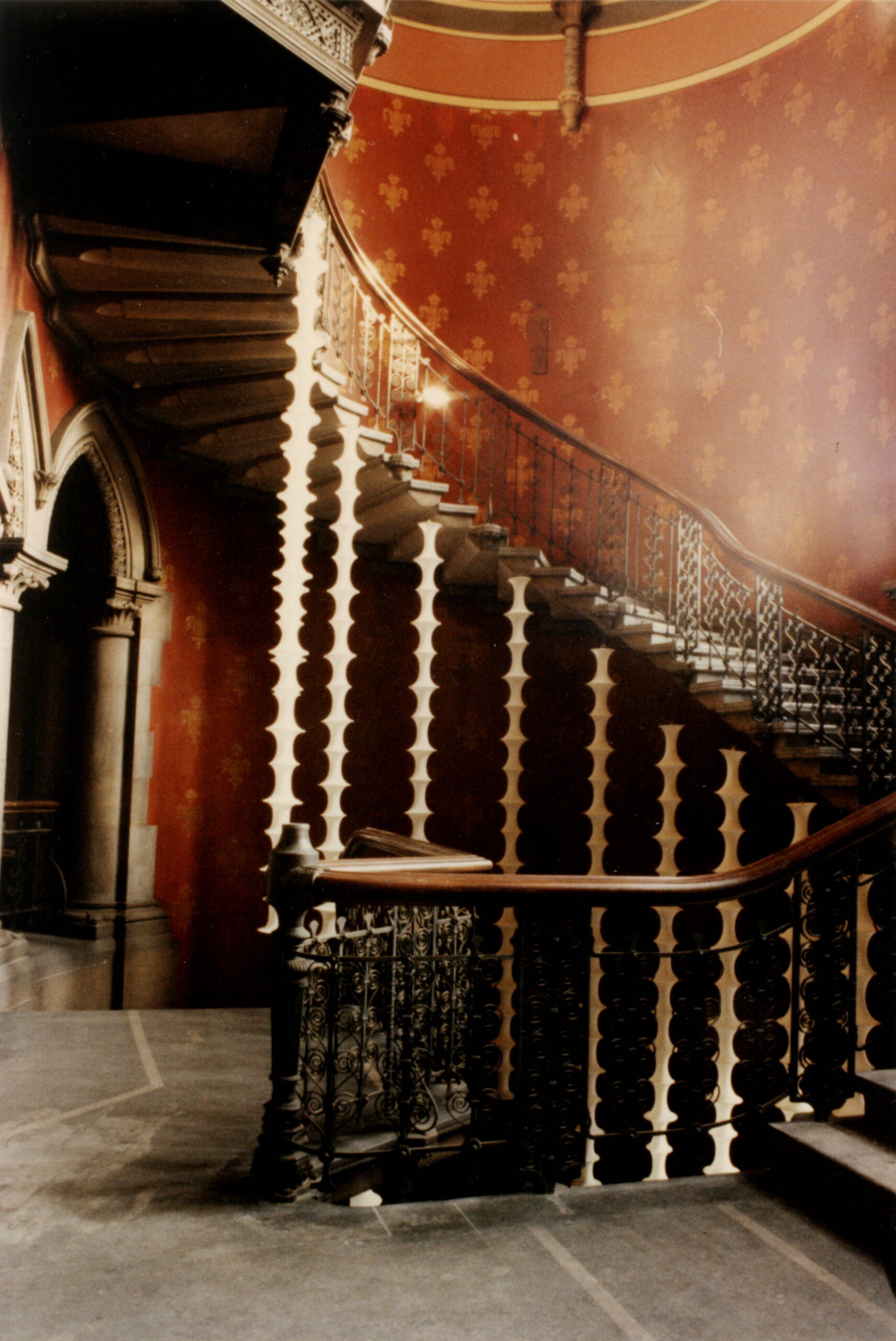 Soft sculpture lighting installation on 100 foot high Grand Stair of Midland Grand Hotel St Pancras London © Dan Maier