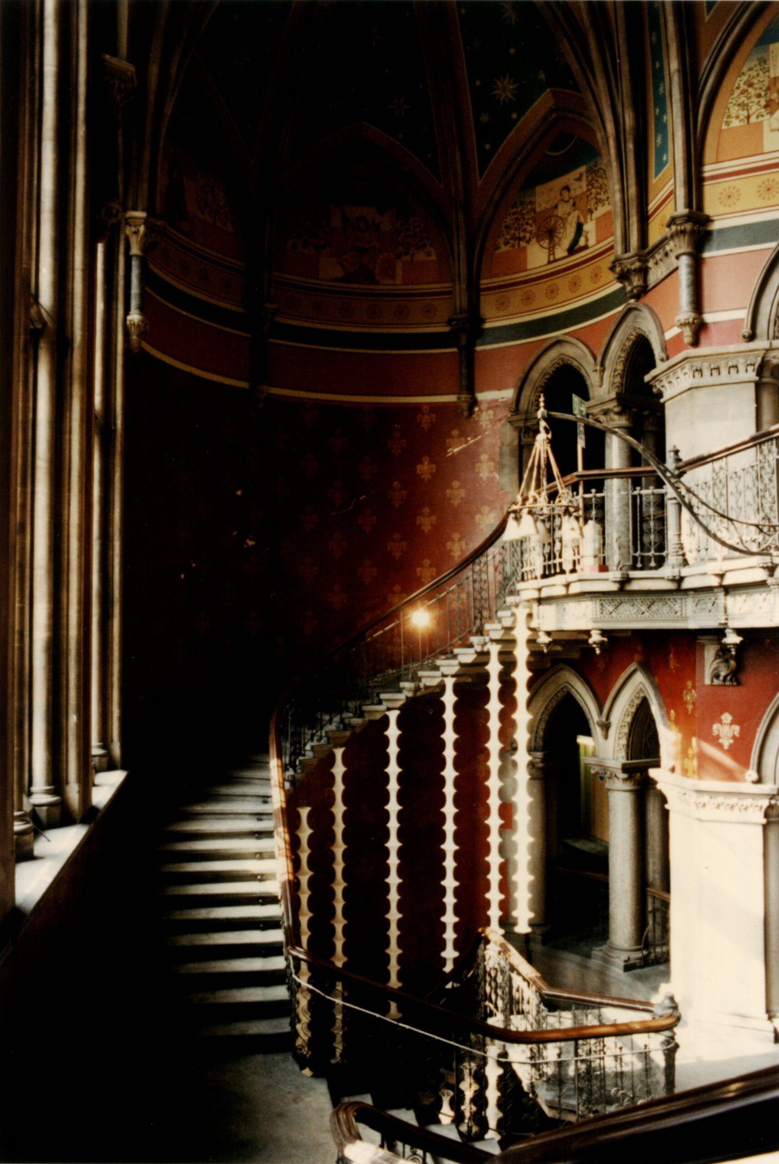 Soft sculpture lighting installation on 100 foot high Grand Stair Midland Grand Hotel St Pancras London © Dan Maier