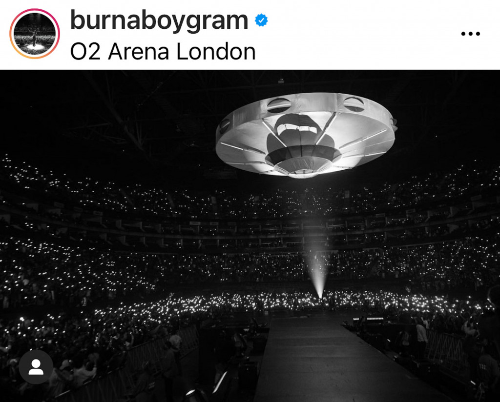 UFO flying for Burna Boy opening gig of Space Drift world tour at O2 arena